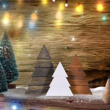3 Pcs Wooden Christmas Trees Tabletop Decor 15, 12, 10 Inch Rustic Xmas Tree Table Signs Farmhouse Wooden Christmas Centerpiece for Table Tiered Tray Mantel Shelf Home Office Decor