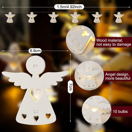 Ferraycle Christmas 3D Angel String Lights Wooden 10 LED Angel String Lights Battery Operated 5 ft for Christmas Tree Home Indoor Outdoor Party Decoration