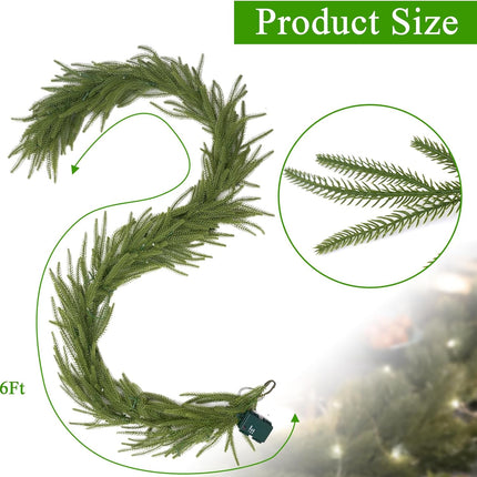 Christmas Norfolk Pine Garland 6ft Timer Light Artificial Greenery Garlands Xmas Table Decorations Holiday Fireplace Wall Stair Railing Decor