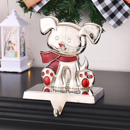 Christmas Dog Stocking Holders for Mantle,Silver Dog Stocking Hangers for Fireplace,Mantle Clip Holder Hanger for Stocking/Garland,Dog Xmas Hooks for Stocking ( Dog)