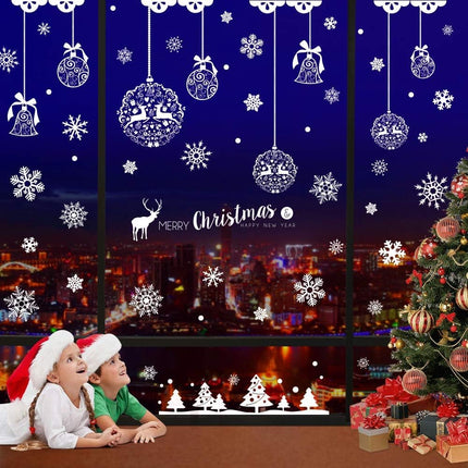 275 Pcs Christmas Window Clings Static Snowflakes Window Clings Decals Stickers Christmas Window Decorations Indoor Merry Christmas Winter Wonderland Decorations Ornaments Party Supplies