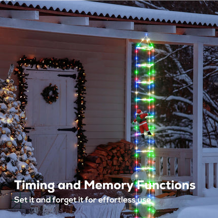 Christmas Ladder Lights with Remote, 10FT Christmas Twinkle Lights with Santa Claus, 8 Modes Triangle Ladder Lights, Christmas Decoration Lights for Indoor, Outdoor, Window, Wall, Xmas Decor