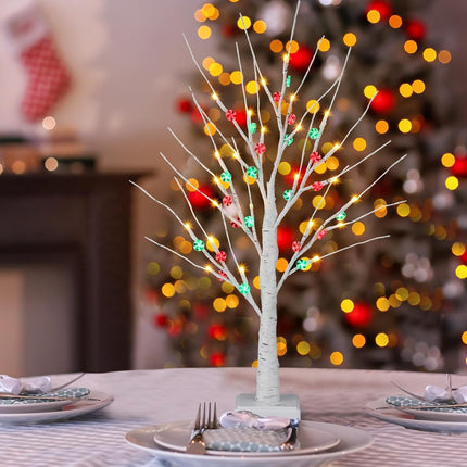 Ceenna Christmas Decor 17.7 Inches Lighted Birch Tree with 48 LED Lights, White Birch Tree with Battery Powered Timer, Tabletop Mini Artificial Tree for Winter Xmas Party Decor Home(Candy Style)