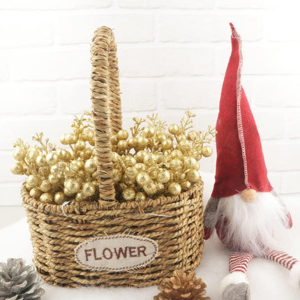 24 Pack Glitter Gold Berry Stems,Artificial Glitter Gold Berry Picks Holly Red Berries Branches Christmas Berry Stem Picks for Christmas Tree Wedding Holiday Season Winter Home Decoration(19 CM )