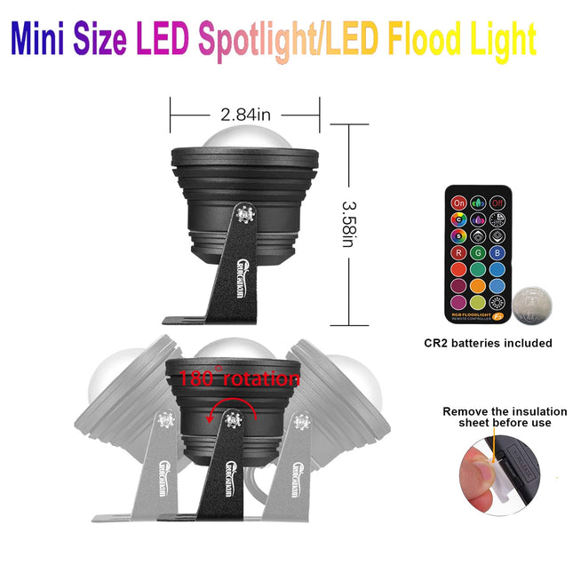 Outdoor Lights,10w Spot Lights Outdoor with US Plug and Remote Control,Dimmable Colored Halloween Decor Outdoor Lights,Waterproof Spotlight with Timer（Light Color is Mixed, NOT Pure RGB）