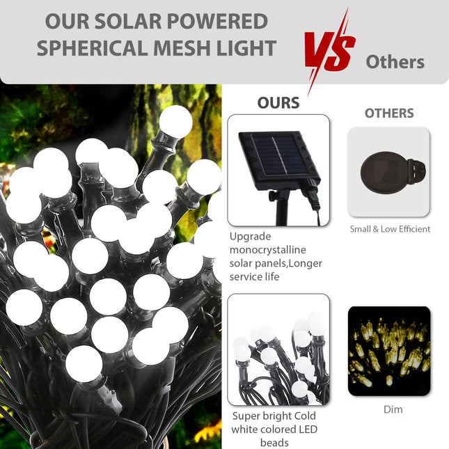 White Christmas Lights Outdoor Waterproof Solar Powered, 100Led 5ftx5ft Net Lights Outdoor Mesh Lights with Remote, 8 Modes Connectable Net Christmas Lights for Bushes Christmas(Cool White)