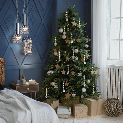 YUJUN 38PCS Christmas Tree Crystal Decorations Winter Snowflakes Christmas Icicle Drops Ornaments Hanging Chandelier Pendants Beads for Xmas Winter Year Wedding Party Decor