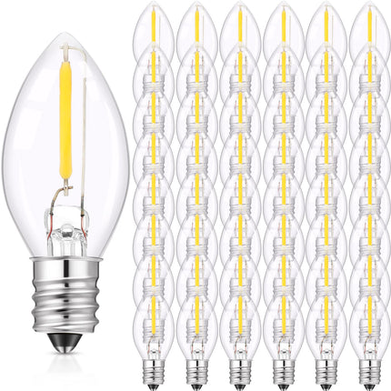 Macarrie 100 Pack C7 LED Night Light Bulb, E12 Chandelier Base, 0.6W Equivalent to 7W, Warm White 2700K, Night Light Bulbs Waterproof Replacement Bulbs for Christmas String Light (Clear)