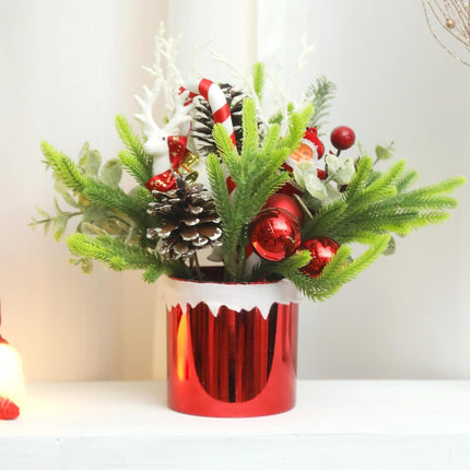 Mini Christmas Tree, Mini Tabletop Christmas Tree Decor for Desk Bedroom Office Home Small Christmas Decorations with Red Christmas Ball Santa Figure Pine Cones for Holiday