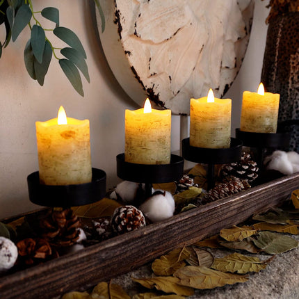Homemory Flameless Votive Candles with Timer Remote, 2" x 3" Birch Bark Real Wax, Realistic Black Wick Battery Operated Candles, 6 Pack for Wedding, Party and Holiday Decoration