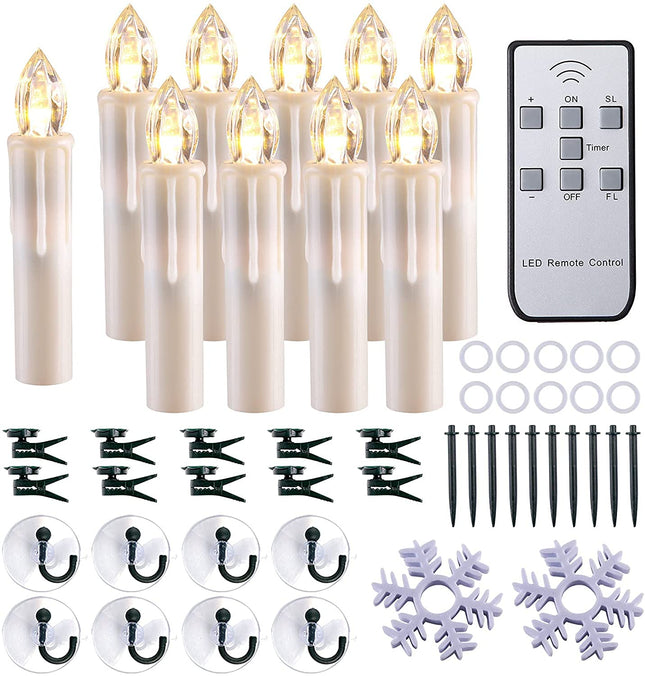 10 PCS LED Window Candles - Battery Operated Flameless Taper Candles with Remote Updated Timer Function - Christmas Candles Warm White - Perfect for Wedding/Party/Birthday Decoration