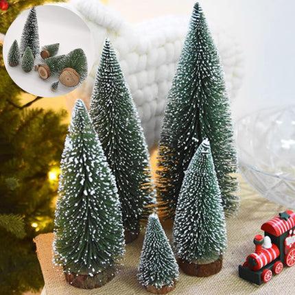 Rainmae 8Pack Tabletop Small Flocked Artificial Christmas Tree, Artificial Xmas Pine Tree, Mini Snow Covered Faux Tree with Wooden Bases for Xmas Holiday Party Home Handicraft Decor Desktop Ornaments
