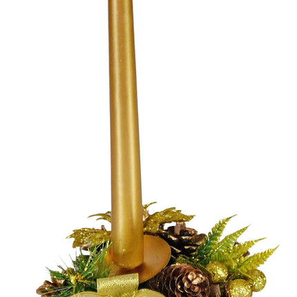 HOME-X Golden Pinecone Christmas Wreath Candle Holder, Artificial Advent Wreath, Winter Home Decorations, (6” Diameter)