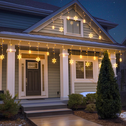 Aulanto Christmas Lights Outdoor Snowflake Lights,11.48ft 168 LED Snowflake Icicle Lights Waterproof with14 Drops, 8 Modes Warm White Christmas Decorations Light for Eaves, Yard, Tree, Window, Curtain