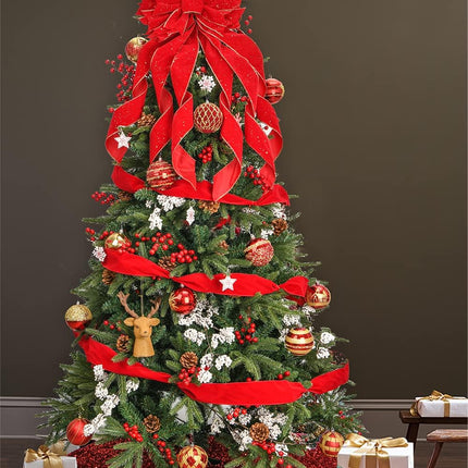 Christmas Tree Topper,33x13 inches Large Toppers Bow with Snowflake Pattern for Christmas Decoration (Red)