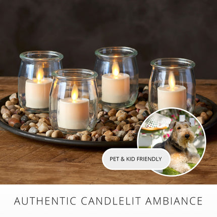 Luminara Flickering Flameless Pearl Ivory Tealights - Warm LED Light Flame Votives - Battery Operated Decor for Dining Room Table Centerpieces, Fireplace Mantel, Dinner Party, Reception - Set of 4