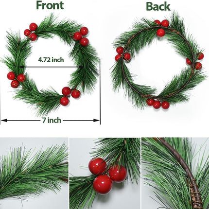 4pcs Christmas Candle Rings Wreaths Artificial Red Berries Greenery Pine Needles Garland Christmas Wreaths Candle Rings Holder for Wedding Christmas Table Centerpiece Home Dinner Table Decor