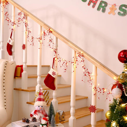 Waipfaru Christmas Garland with Lights, Lighted Berry Garland, 13.1FT Christmas Tree Garland, Christmas Decorations Indoor for Home Outdoor Gate Table Fireplace Year Decor, Red