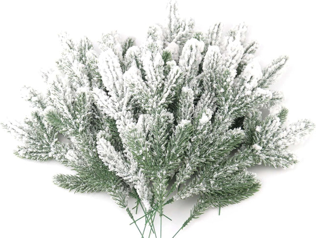 30 Pcs Snow Frosted Pine Branches 11.3 Inch Artificial Flocked Pine Picks for Christmas Tree Filler Branches Snowy Pine Stems Winter Pine Spray Tree Sprigs for DIY Crafts Garland Wreath Holiday Decor