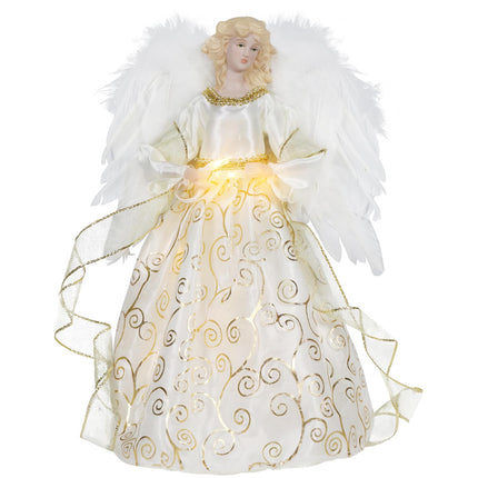Christmas Angel Tree Topper, Gold Angel Treetop, 10-Light Angel Doll with Feather Wing for Indoor Outdoor Christmas Tree Decorations, Goddess Figurine Holiday Ornament(Gold)