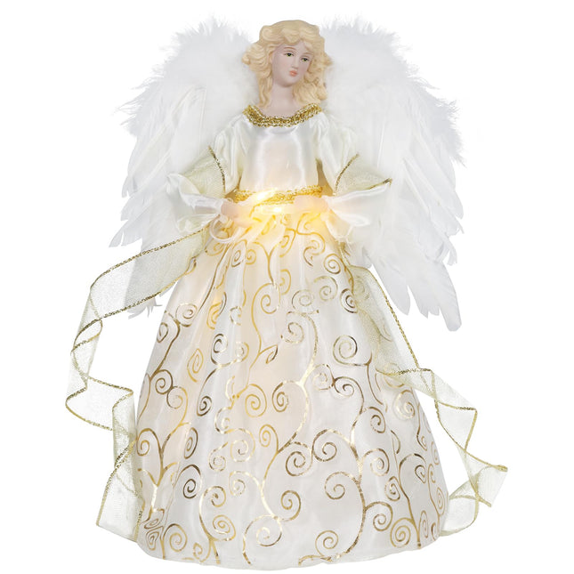 Christmas Angel Tree Topper, Gold Angel Treetop, 10-Light Angel Doll with Feather Wing for Indoor Outdoor Christmas Tree Decorations, Goddess Figurine Holiday Ornament(Gold)
