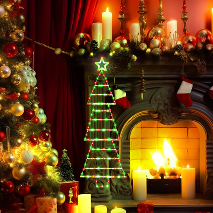 Christmas Lights Decorations, 4.4 FT LED Christmas Tree Shaped Ladder Lights with Star, Plug-in Waterproof 8 Modes Christmas Window Hanging Lights for Indoor Outdoor Wall Door Xmas Decor