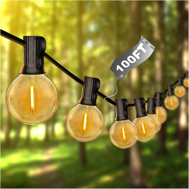 DAYBETTER 100FT Outdoor String Lights Waterproof,Patio Lights with 50 Shatterproof Dimmable LED Edison Bulbs(+1 Spare),Connectable G40 Globe String Lights for Outside Garden Yard Porch,Black Wires