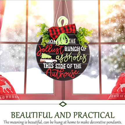 PRETYZOOM Christmas Door Signs Decoration Christmas Wooden Welcome Sign Round Wooden Hanging Plaque Christmas Wreath for Door Decoration