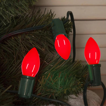 25 Pack Red LED Light Bulbs C7 Replacement Bulbs - LED Glass Opaque Red Bulbs for Christmas Tree Garland Decor, Christmas Lights Replacement Bulbs for Home Yard Porch Stair, E12 Base, 0.6W