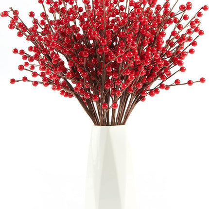 joyhalo 12 Pack Red Berry Stems - Extra Long 18' Red Berries Branches for Christmas Tree, Artificial Xmas Berry Picks for Christmas Tree Ornaments Crafts Holiday Home Decor