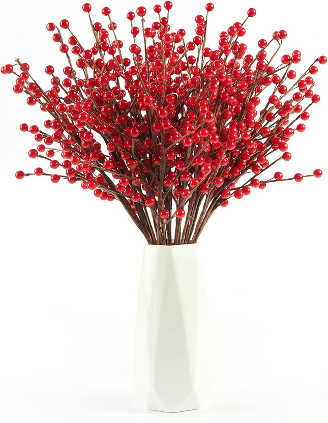 joyhalo 12 Pack Red Berry Stems - Extra Long 18' Red Berries Branches for Christmas Tree, Artificial Xmas Berry Picks for Christmas Tree Ornaments Crafts Holiday Home Decor