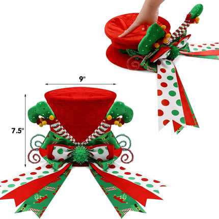 Christmas Elf Tree Topper Red Hat with Handmade Bows Elf Leg Ornament Winter Holiday Santa Home Decoration Xmas Wreath Festive Ideas Supplies