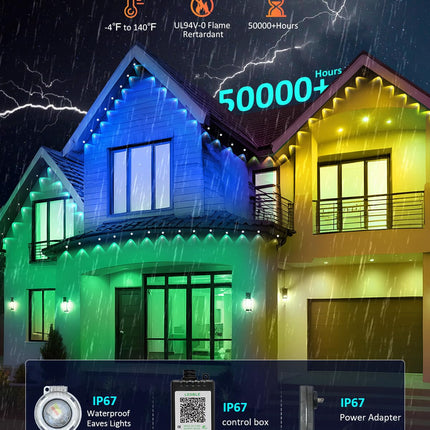 100FT Permanent Outdoor Lights, RGB 72 LED Eaves Lights with APP/Remote Control, IP67 Waterproof LED Outdoor String Lights for Christmas, Halloween, Outdoor, Garden Decor