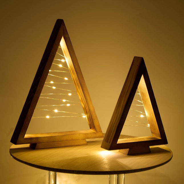 GENMOUS 2 Pcs Wooden Christmas Trees, Small Farmhouse Tabletop Christmas Decor, Triangle Christmas Tree Shaped Decoration for Fireplace Mantel Shelf, Rustic Indoor Bedroom Holiday Decor
