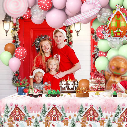 120PCS Christmas Balloon Garland Arch Kit Decorations Pink Green Gingerbread Christmas Balloon Garland with Tablecloth Candyland Candy Cane Christmas Xmas Cookie Holiday Party Decorations