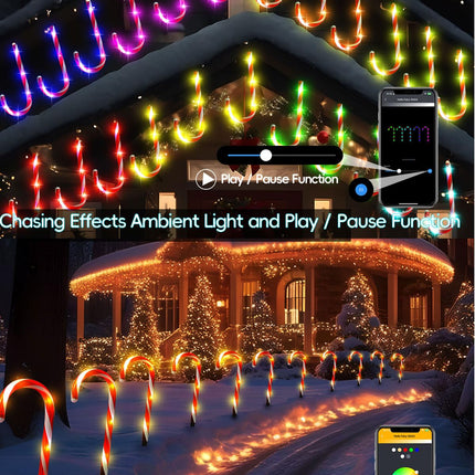12 Pack Smart Christmas Pathway Lights Outdoor, DIY Chasing Effects Music Sync Timer APP Control RGB Candy Cane Lights, 10'' Outdoor Christmas Decorations for Yard Patio Walkway Garden, NO Extend