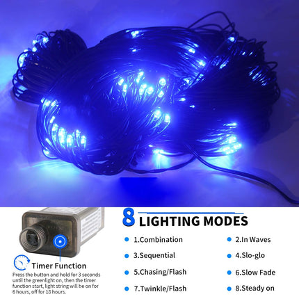 Christmas Net Lights Outdoor Mesh Lights 9.8ft x 6.6ft 198 LED Blue Net Lights Plug in 8 Modes Connectable for Garden Lawn Bushes Halloween Decorations