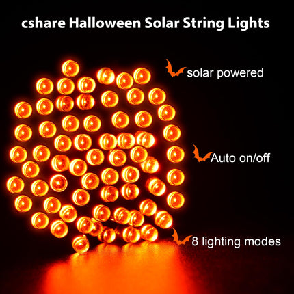 Solar String Lights for Halloween, Orange Halloween String Lights 39.4ft 120LED 8 Modes for Garden Yard Patio Tree Christmas Deorations