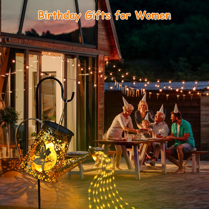 Solar Watering Can Lights, Unique Fairy Christmas s for Women Mom Grandma Birthday, Waterproof Outdoor Garden Decor Large Hanging Solar Lantern Fairy Lights for Patio Porch Yard Flowerbed Pathway