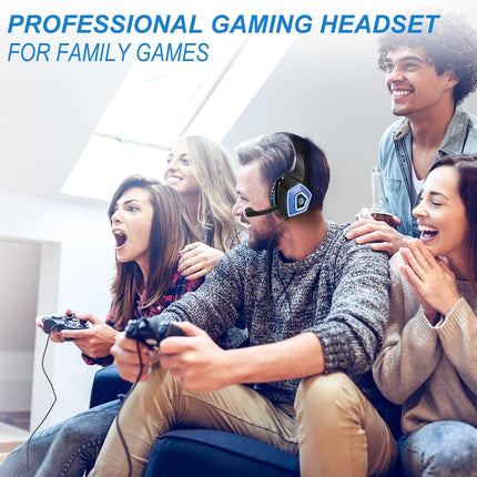 Gaming Headset with Mic for Xbox One PS4 PS5 PC Switch Tablet, with Stereo Surround Sound & LED Light Noise Cancelling Over Ear Headphones