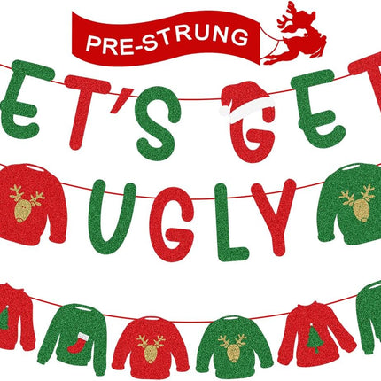 Christmas Decorations - Let's Get Ugly Banner, Ugly Sweaters Christmas Garland for Ugly Christmas Sweater Party Decorations, Ugly Sweater Decorations, Ugly Sweater Party Decorations