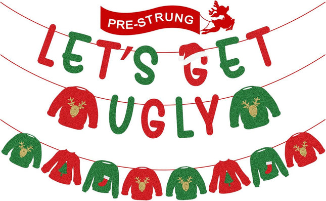 Christmas Decorations - Let's Get Ugly Banner, Ugly Sweaters Christmas Garland for Ugly Christmas Sweater Party Decorations, Ugly Sweater Decorations, Ugly Sweater Party Decorations