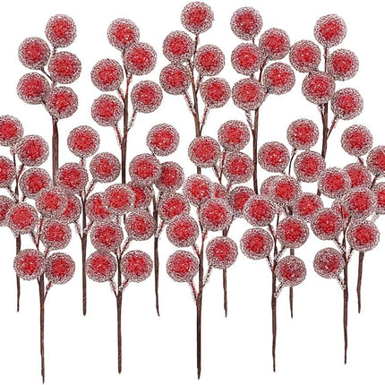 DRWATE Artificial Red Holly Leaves Berry Picks Stems Fake Winter Christmas Berries Decor for DIY Garland and Holiday Wreath Ornaments, 16 Branch by Bilipala