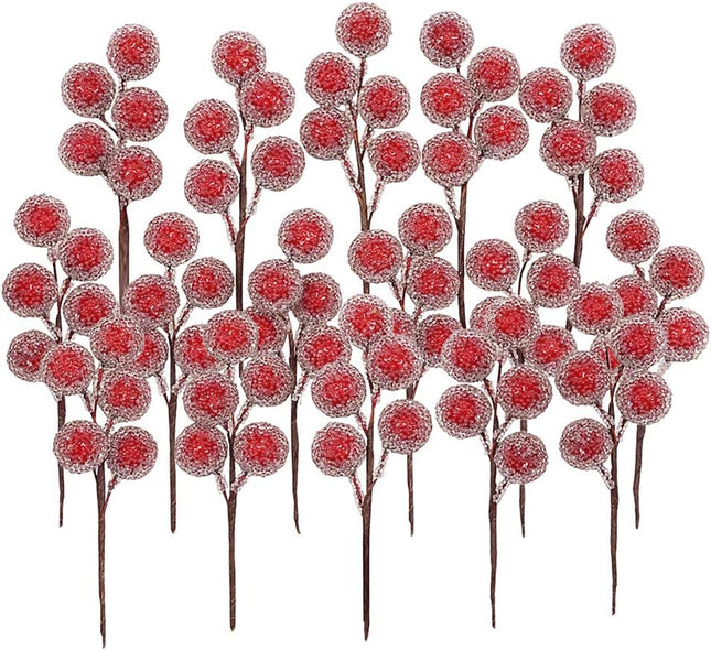 DRWATE Artificial Red Holly Leaves Berry Picks Stems Fake Winter Christmas Berries Decor for DIY Garland and Holiday Wreath Ornaments, 16 Branch by Bilipala