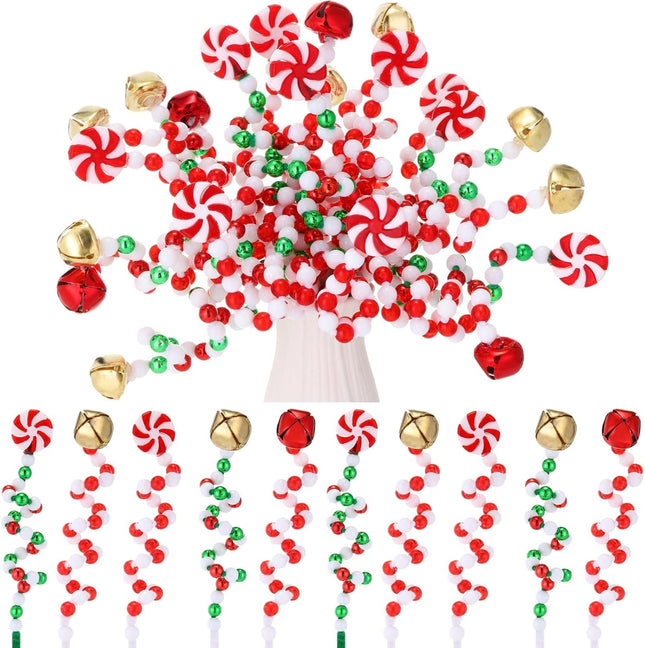 Tigeen 50 Pcs Christmas Curly Pick White Christmas Picks Bells Candy Cane Christmas Decorations Christmas Tree Picks for Xmas Tree Topper Decor Home Office Crafts Party Ornaments (Xmas Color)
