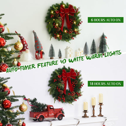 Rocinha 17 '' Christmas Wreaths Outdoor Red Bow Christmas Wreaths for Front Door Red Berry & Pinecones Christmas Reef for Door, Window, Wall, Fireplace