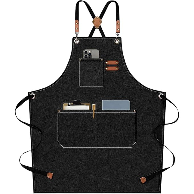 HASTHIP® Apron for Home Kitchen Grill Restaurant Workshop with Tool Pockets Thicken Canvas Dustproof Apron Adjustable for Handwork Woodenwork Gardening