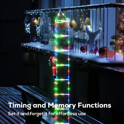 Christmas Ladder Lights with Remote, 10FT Christmas Twinkle Lights with Santa Claus, 8 Modes Triangle Ladder Lights, Christmas Decoration Lights for Indoor, Outdoor, Window, Wall, Xmas Decor