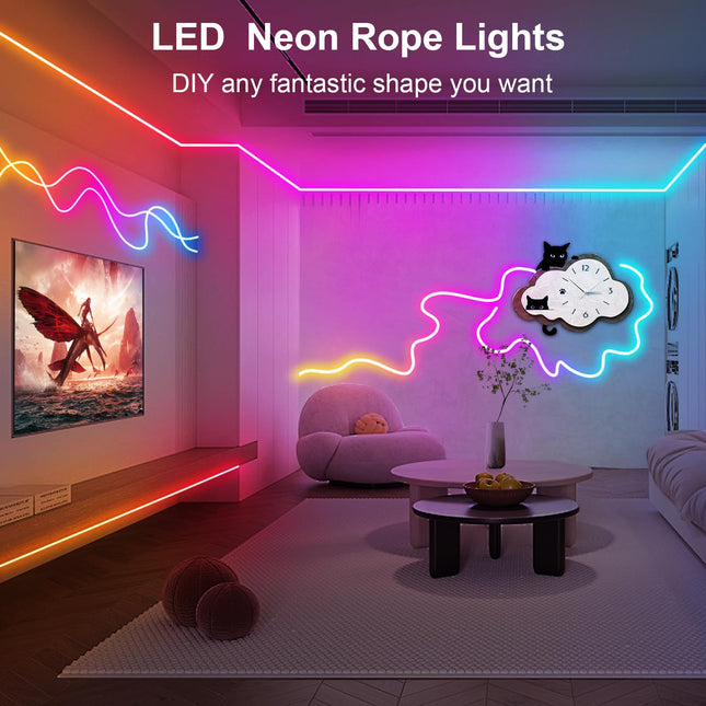 33Ft RGB LED Neon Rope Lights, Music Sync Control with App/Remote Flexible Neon Rope Lights Color Changing, IP68 Waterproof Neon Lights for Indoor Outdoor Home Decor