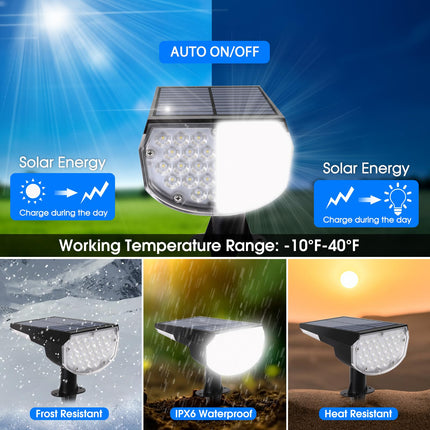 E ENERGETIC LIGHTING Solar Lights Outdoor Waterproof IP68, 4 Lighting Modes Solar Powered Garden Yard Spot Solar Lights for Christmas Outside Landscape- 4 Pack (Daylight)